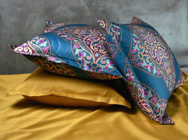 Eikei Damask Medallion Duvet Cover, Luxury Paisley Print Bedding Set, 400 Thread Count Egyptian Cotton (Teal, Queen) - Image 5